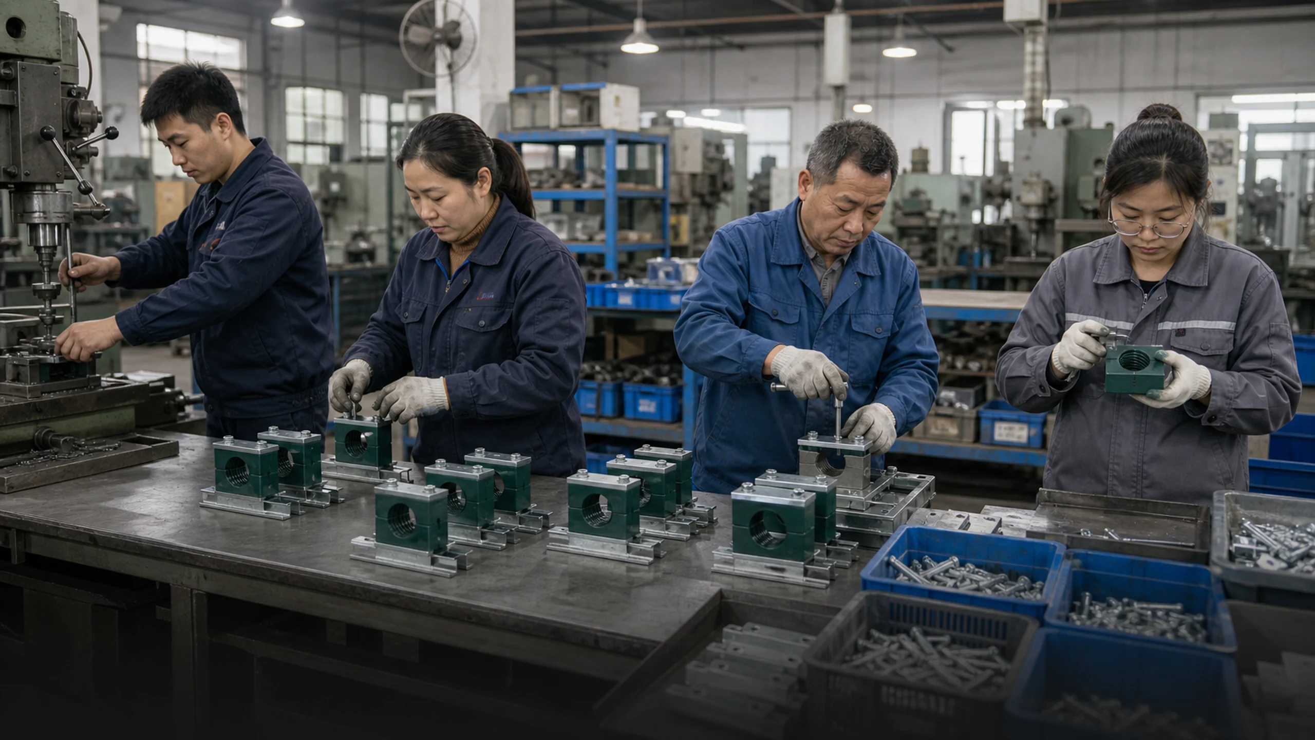 Weique clamp production and assembly line in Yancheng facility — CNC machining and inspection stations