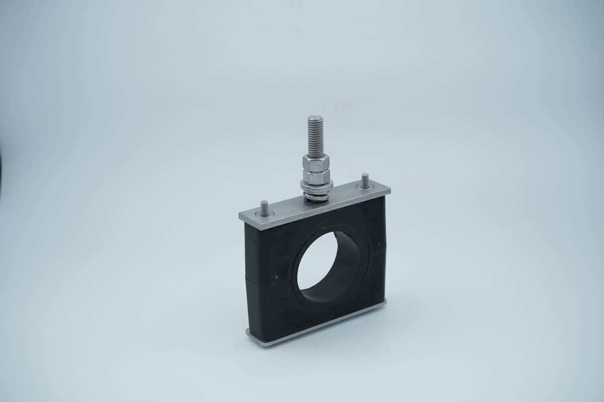 Light series nylon pipe clamp angled view showing bolt hole pattern